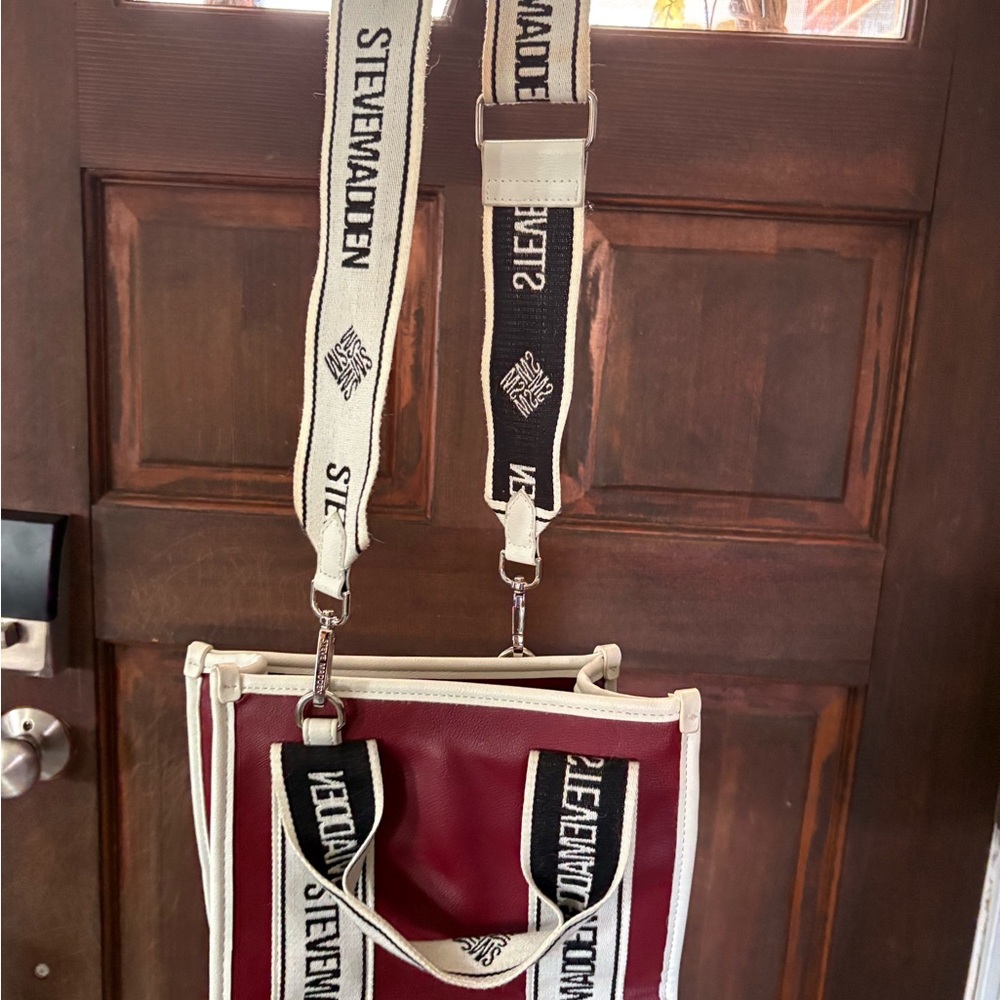 Steve Madden Burgundy and Cream Men's Messenger Bag